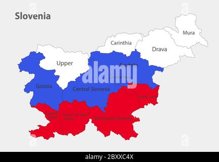 Karte des Slowenien in den Farben der Flagge mit administrativen Divisionen Vektor Stock Vektor