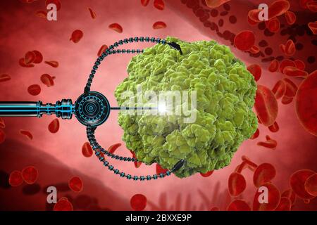 Nanorobot und Virus, Bakterien, Mikroben. Medizinisches Konzept anatomische Zukunft. Menschliche Anatomie, Ansicht des inneren Organismus Stockfoto