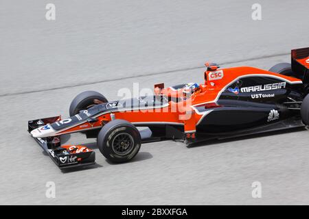 SEPANG, MALAYSIA - 8. APRIL: Timo Glock (Team Marussia Virgin Racing) beim ersten Training auf Formel 1 GP, 8. April 2011, Sepang, Ma Stockfoto