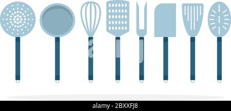 Küchengeräte zum Kochen Vektor flaches Material Design isoliertes Objekt auf weißem Hintergrund. Stock Vektor