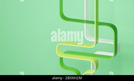 Wellige grüne Kurven über gelbem Hintergrund. Abstraktes Design, digtal 3D Rendering. Stockfoto