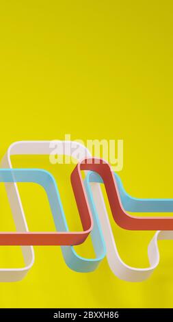Gewellte bunte Kurven über gelbem Hintergrund. Abstraktes Design, digtal 3D Rendering. Stockfoto