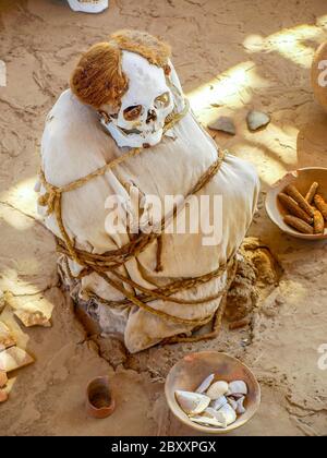 vorinkaische Mumie in Chauchilla, Nazca, Peru. Stockfoto