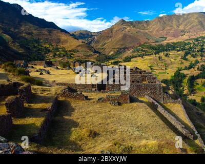 Pisac - Ruinen der Zitadelle von Inka im Heiligen Tal von Urubamba, Peru. Stockfoto