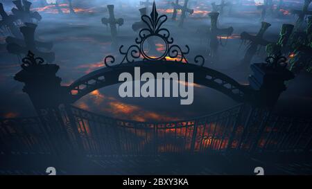 Horror Night Friedhof, Grab. Mondschein . halloween-Konzept. 3d-Rendering Stockfoto