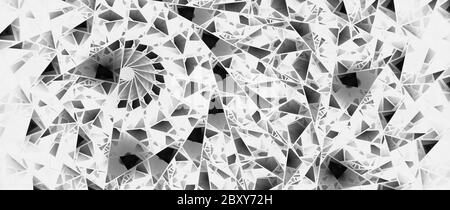 Invertierte Buntglas schwarz-weiß abstrakten Breitbild-Hintergrund, fraktale Rendering Stockfoto