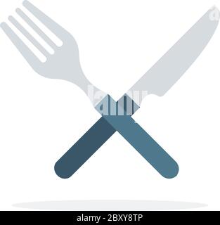 Gekreuzte Gabel und Messer Vektor flach isoliert Stock Vektor