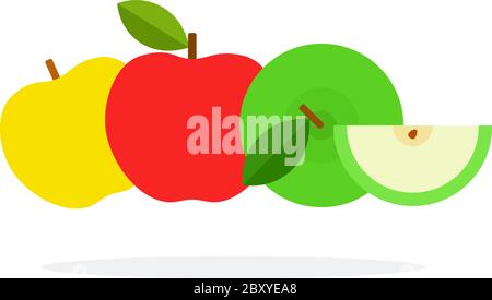 Roter, gelber und grüner Apfel mit einer Scheibe Stock Vektor