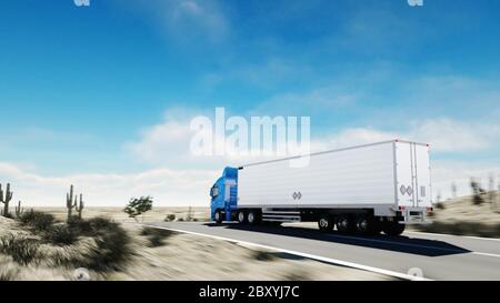 LKW auf der Straße, Autobahn. Transport, Logistikkonzept. 3D-Rendering. Stockfoto