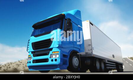 LKW auf der Straße, Autobahn. Transport, Logistikkonzept. 3D-Rendering. Stockfoto