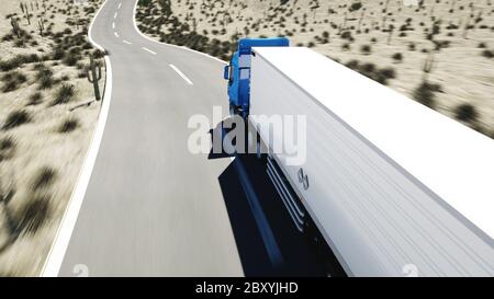 LKW auf der Straße, Autobahn. Transport, Logistikkonzept. 3D-Rendering. Stockfoto