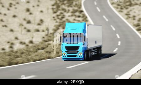 LKW auf der Straße, Autobahn. Transport, Logistikkonzept. 3D-Rendering. Stockfoto