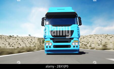 LKW auf der Straße, Autobahn. Transport, Logistikkonzept. 3D-Rendering. Stockfoto