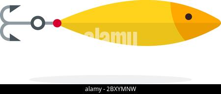Köder Angeln als gelber Fisch mit Doppelhaken flach isoliert Stock Vektor