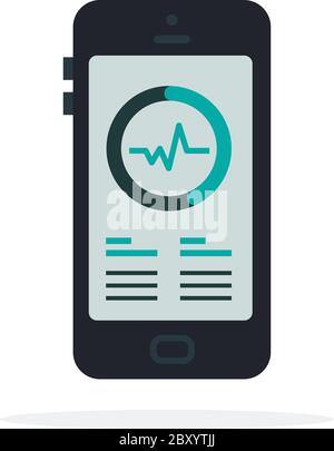 Schwarzes Smartphone mit Puls auf dem Bildschirm flach isoliert Stock Vektor
