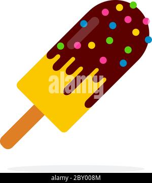 Gelbes Eis in Schokolade Glasur auf einem Stick Vektor flach isoliert Stock Vektor