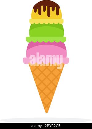 Eiskugeln in einem Waffelhorn Vektor flach isoliert Stock Vektor