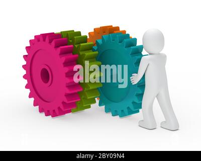 Mann Push bunte Getriebe Stockfoto