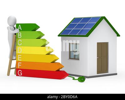 Mann auf Leiter-Solar-Haus Stockfoto