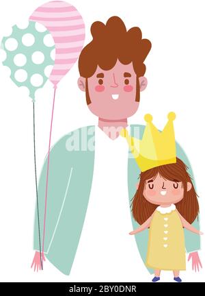 Happy Vatertag, Vater mit Tochter Krone und Ballons Feier Vektor Illustration Stock Vektor