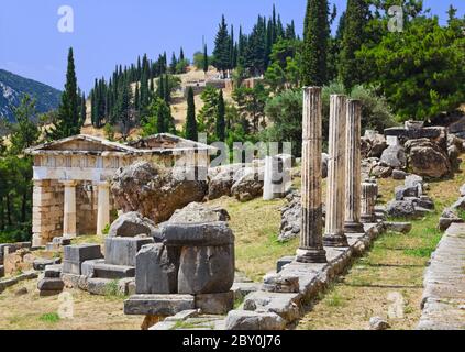 Ruinen der antiken Stadt Delphi, Griechenland Stockfoto