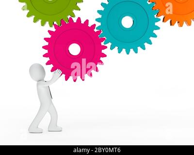 Geschäftsmann bunte mechanische Getriebe Stockfoto