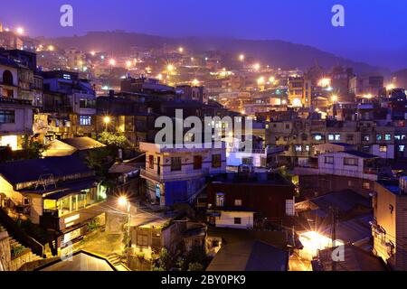 Chiu Fen Dorf in der Nacht, in Taiwan Stockfoto