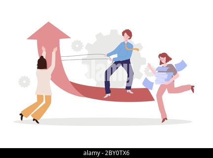 Führungskräfte arbeiten zusammen Kontrolle und erhöhen Pfeil. Perfekt für den Verkauf zu erhöhen modernen flachen Cartoon-Stil. Stock Vektor