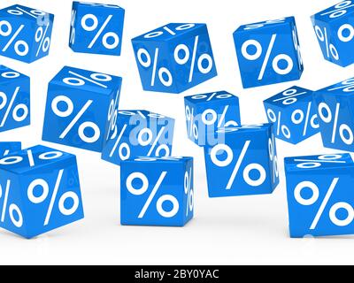 blaue Verkauf Prozent Würfel Stockfoto