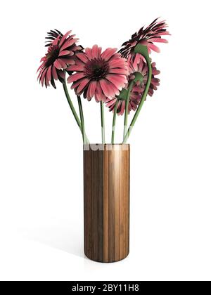 gerbera in einem Topf auf weißem Hintergrund Stockfoto