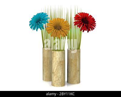 Bunte Gerbera in drei Topf Stockfoto