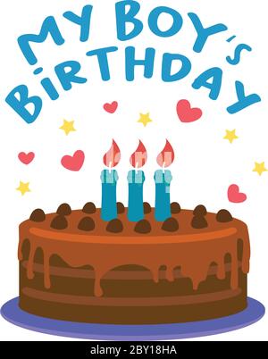 Geburtstagskuchen mit meinem Jungen Geburtstag typografisches Design. Für Geburtstagskarte Einladung oder Party Feier. Vektorgrafik. Stock Vektor