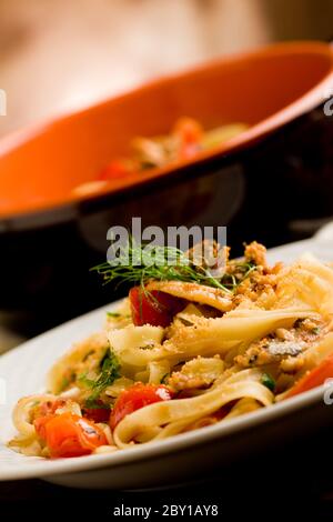 Pasta mit Sardinen Stockfoto