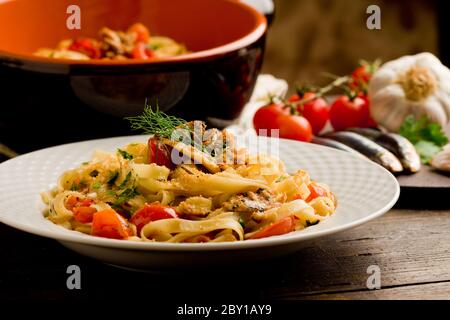 Pasta mit Sardinen Stockfoto