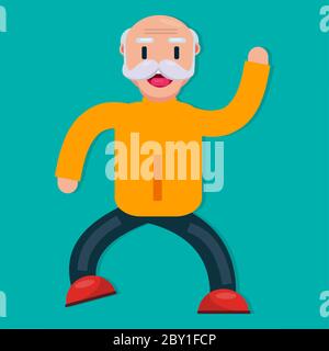 Älterer Mann mit tanzender Pose isoliert für glücklichen Ausdruck Konzept Vektor-Illustration Stock Vektor