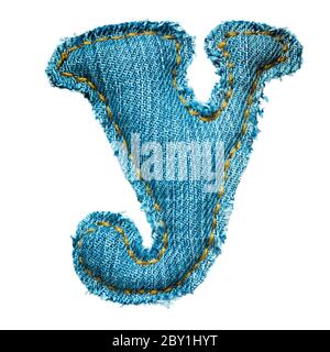 Handgefertigter Kleinbuchstabe aus Jeans-Alphabet Stockfoto