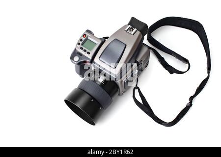 Mittelformat-Digitalkamera auf weißem Hintergrund Stockfoto