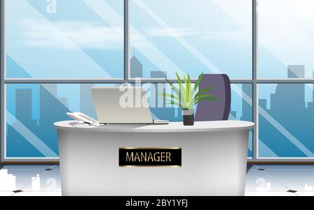 Schreibtisch im Büro im Hochhaus Stock Vektor