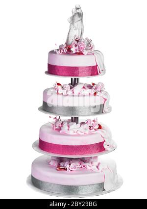 Hochzeitstorte, Isolated On White Background Stockfoto