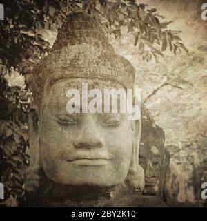 Leiter der Gate Guardian, Angkor, Kambodscha Stockfoto