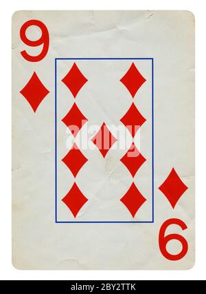 Neun der Diamanten Vintage Playing Card - isoliert auf weißem (clipping path enthalten) Stockfoto