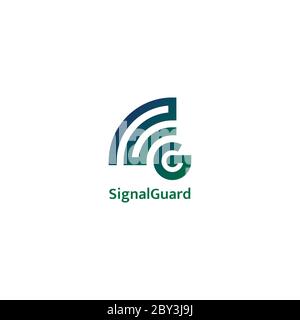 Anfangsbuchstabe G Logo. Signal Wave WiFi Wireless Audio Konzept. Stock Vektor