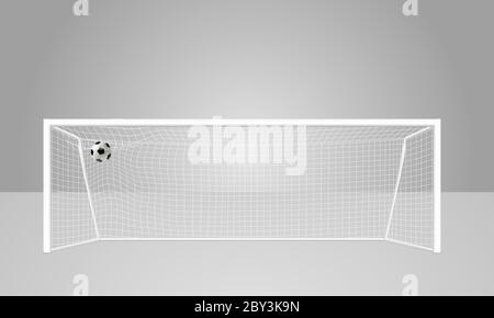Realistische Fußball-Ziel der weißen Farbe, mit einem weißen Gitter, perspektivische Ansicht. Ball im Tornetz. Vektor-eps10. Stock Vektor