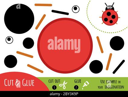 Bildung Papier Spiel für Kinder, Ladybug. Verwenden Sie Schere und Kleber, um das Bild zu erstellen. Stock Vektor