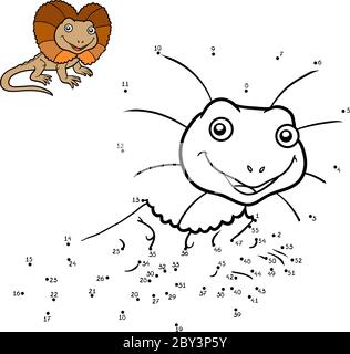 Zahlen Spiel, Bildung Punkt zu Punkt Spiel für Kinder, Frilled Eidechse Stock Vektor