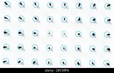 Konzept der sozialen Distanzierung. Die Menschen standen in isolierten Kreisen. 3D-Rendering Stockfoto