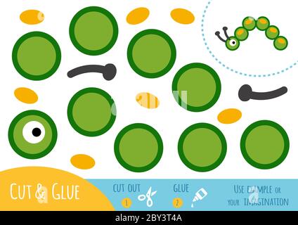 Bildung Papier Spiel für Kinder, Caterpillar. Verwenden Sie Schere und Kleber, um das Bild zu erstellen. Stock Vektor
