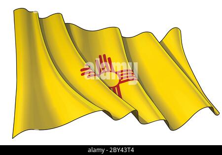 Vektorgrafik einer winkenden Flagge des Staates New Mexico. Alle Elemente übersichtlich auf klar definierten Ebenen und Gruppen. Stock Vektor