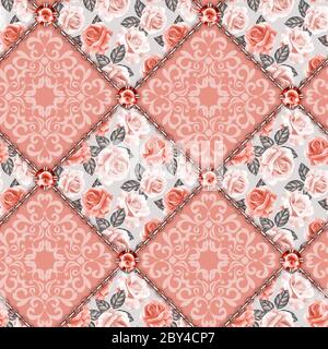 Nahtloses Dekormuster mit Rosen und Ketten Stockfoto