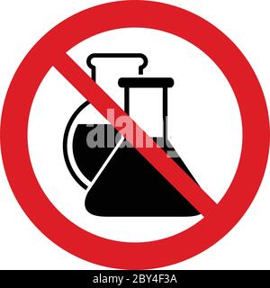 Keine Chemikalien. Chemikalien frei Vektor Zeichen. Kein GVO-Vektor-Symbol. Der rote Kreis, der das Verbot Stock Vektor